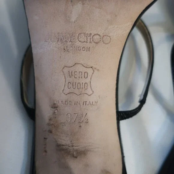 Womens Jimmy Choo Black Leather Strappy Slip-On Heels 37.5 US/7.5 - Picture 8 of 12